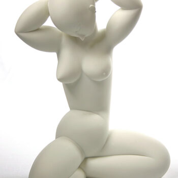 Modigliani Karyiatid Female Nude Arms Raised Statue, White