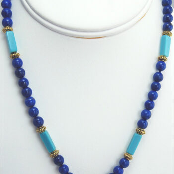 16" Lapis necklace with enameled Lotus in center