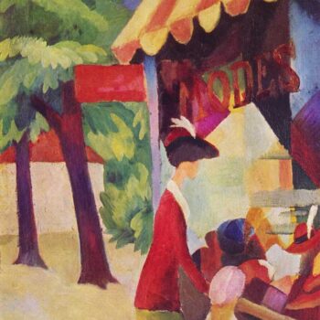 Before Hutladen (Woman with a Red Jacket and Child) by Macke