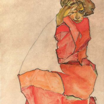 Egon Schiele - Kneeling Woman in Orange-Red Dress