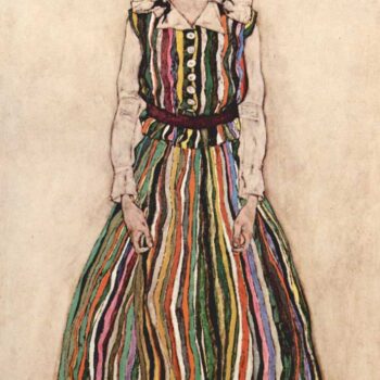 Portrait of Edith Schiele in a Striped Dress by Schiele