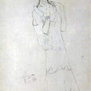 Profile Standing Female Figure with Raised Arms by Klimt