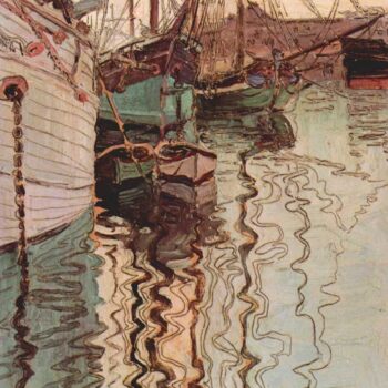 Sailboats in Wellenbewegtem Water (The Port of Trieste) by Egon Schiele