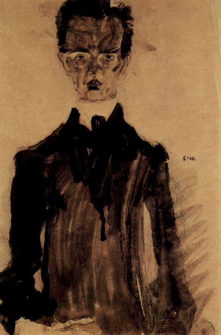 Self-Portrait in a Black Robe by Egon Schiele