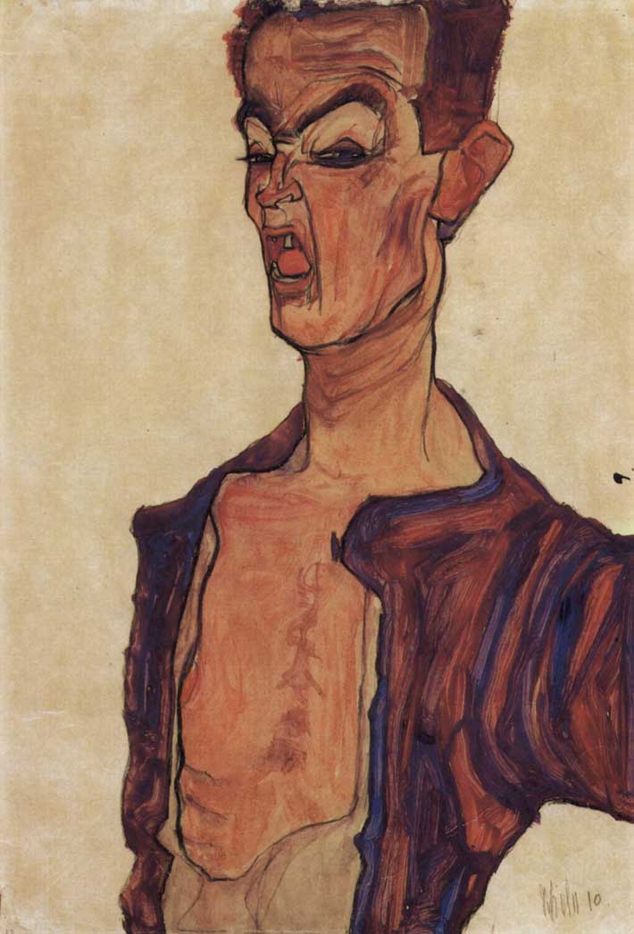 Self-Portrait, a Grimace Scissoring by Egon Schiele