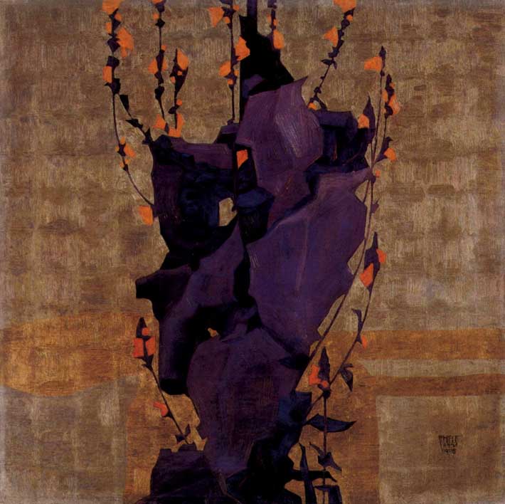 Stylized Floral Before Decorative Background, Style of Life by Schiele