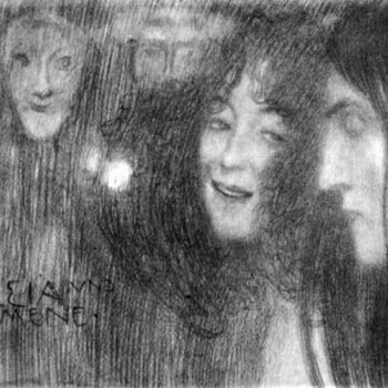 Two Girls' Heads in Profile and Masks Thalia and Melpomene by Klimt