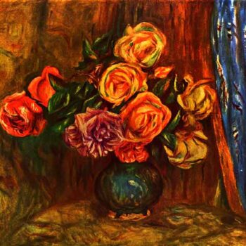 Still Life Roses Before a Blue Curtain by Renoir