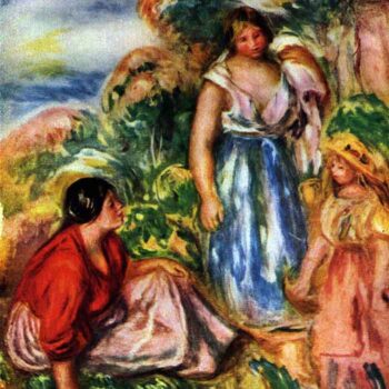 Two Women with Young Girls in a Landscape by Renoir