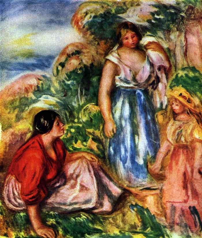 Two Women with Young Girls in a Landscape by Renoir