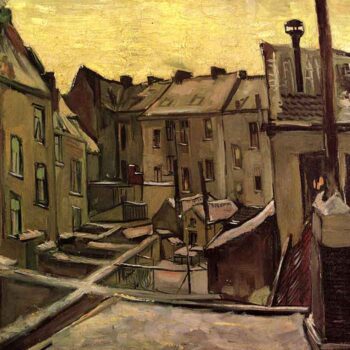 Backyards of Old Houses in Antwerp in The Snow