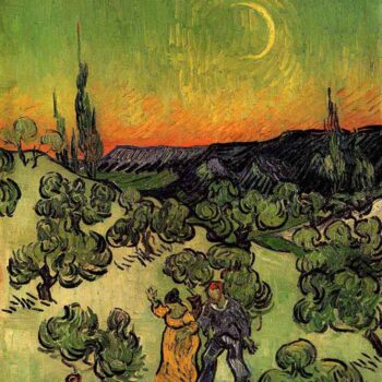 Landscape with Couple Walking and Crescent Moon