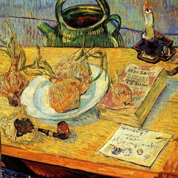 Still Life Drawing Board Pipe Onions and Sealing-Wax