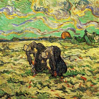 Two Peasant Women Digging in Field with Snow
