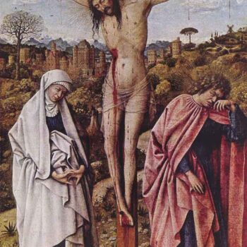 Christ on The Cross Between Mary and John by Jan Van Eyck