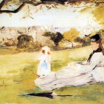 Woman and Child Sitting in a Field by Morisot