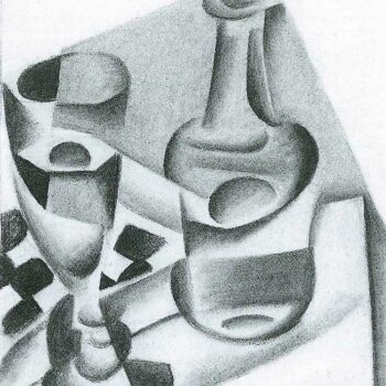Carafe, Glass and Chessboard by Juan Gris