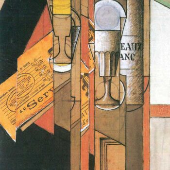 Glasses, Newspaper and Wine Bottle by Juan Gris