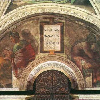 The Ancestors of Christ - Bezel with Ezekial, Manasseh and Amon by Michelangelo