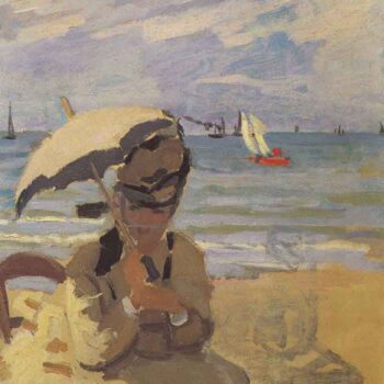 Camille Monet on The Beach at Trouville by Monet