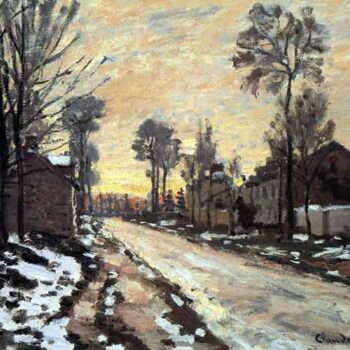 Road to Louveciennes, Melting Snow Children, Sunset by Monet