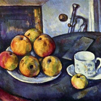 Still Life with a Bottle and Apple Cart by Cezanne