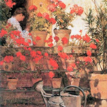 Red Geraniums by Hassam