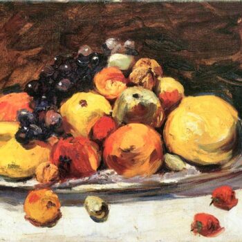 Fruit Still Life on a White Blanket by Lesser Ury
