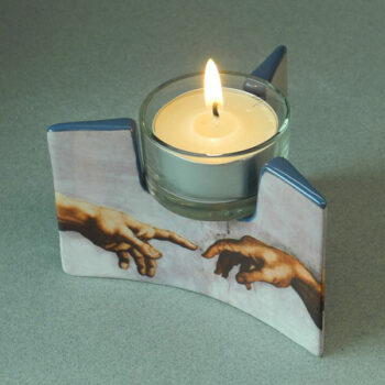 Michelangelo Creation Hands Spark of Life Ceramic Tealight