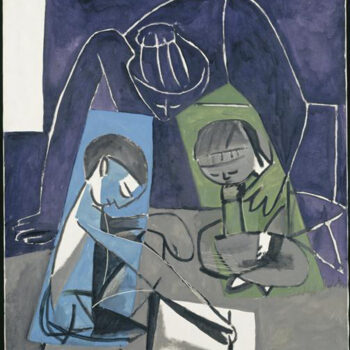 Claude dessinant Francoise et Paloma by  Picasso